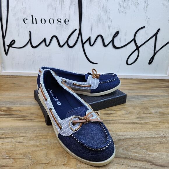 💚American Eagle Blue & Cream Canvas Loafers Size 8.5 - Picture 2 of 10
